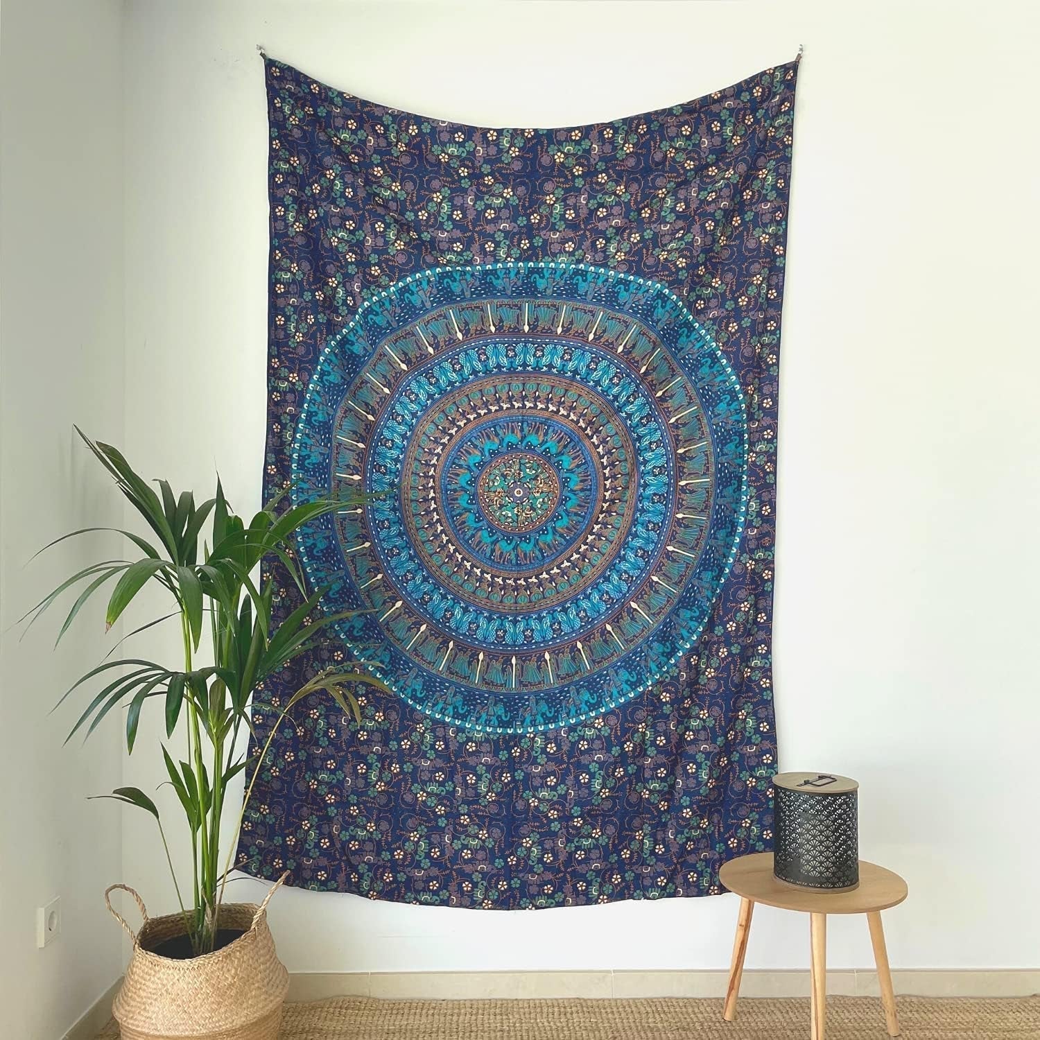 Arazzo momomus mandala in cotone colorato disegni orientali Casa - Accessori e Decorazioni Naty Shop Blu C 135L X 210B Cm