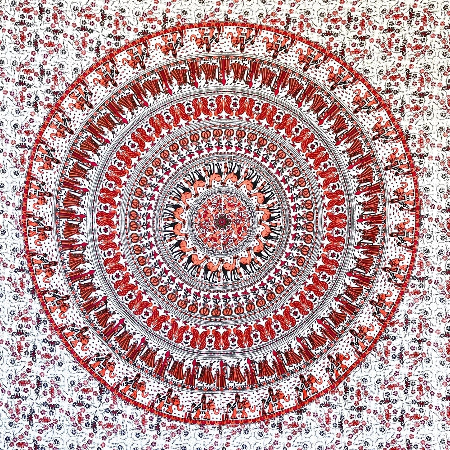 Arazzo momomus mandala colorato in cotone disegni orientali Casa - Accessori e Decorazioni Naty Shop Bianco-Arancio 210L X 230B Cm