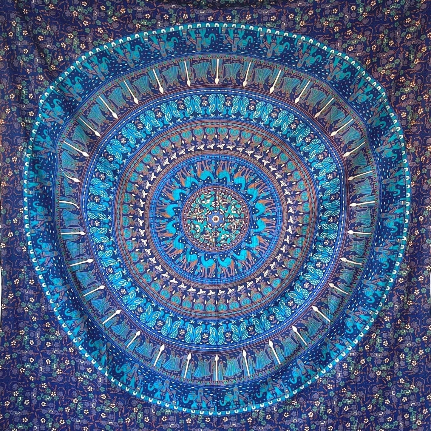 Arazzo momomus mandala in cotone colorato disegni orientali Casa - Accessori e Decorazioni Naty Shop Blu C 210L X 230B Cm