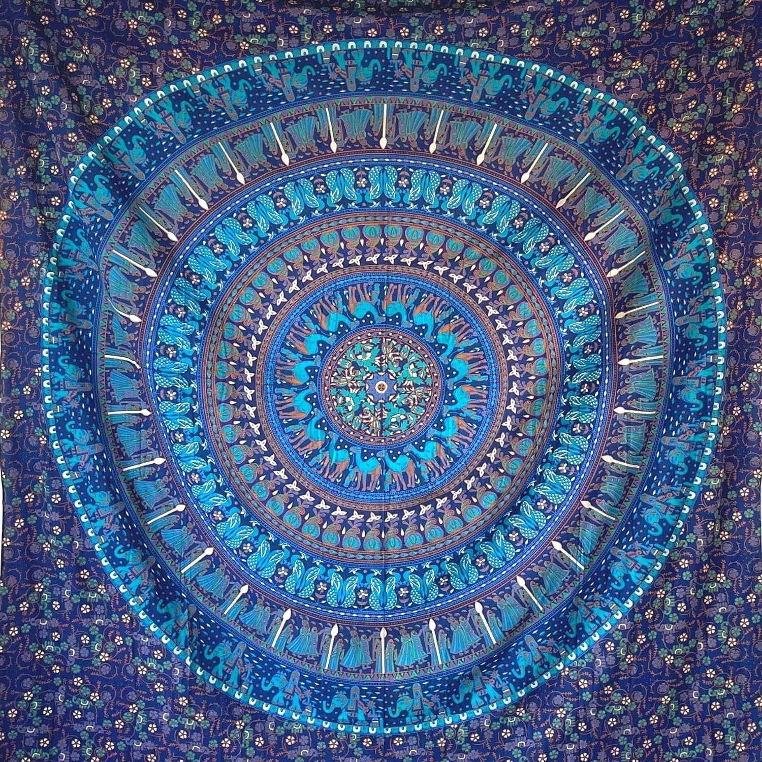 Arazzo momomus mandala in cotone colorato disegni orientali Casa - Accessori e Decorazioni Naty Shop Blu C 210L X 230B Cm