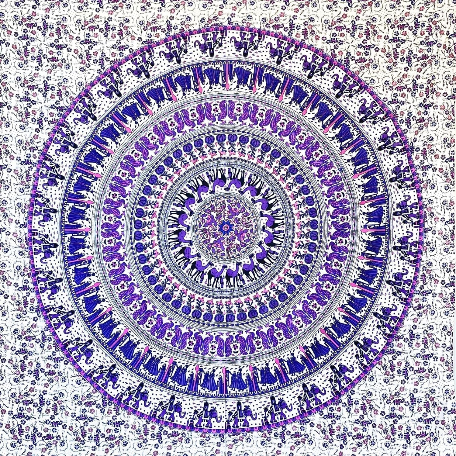 Arazzo momomus mandala colorato cotone disegni orientali Casa - Accessori e Decorazioni Naty Shop Bianco-lilla 135L X 210B Cm
