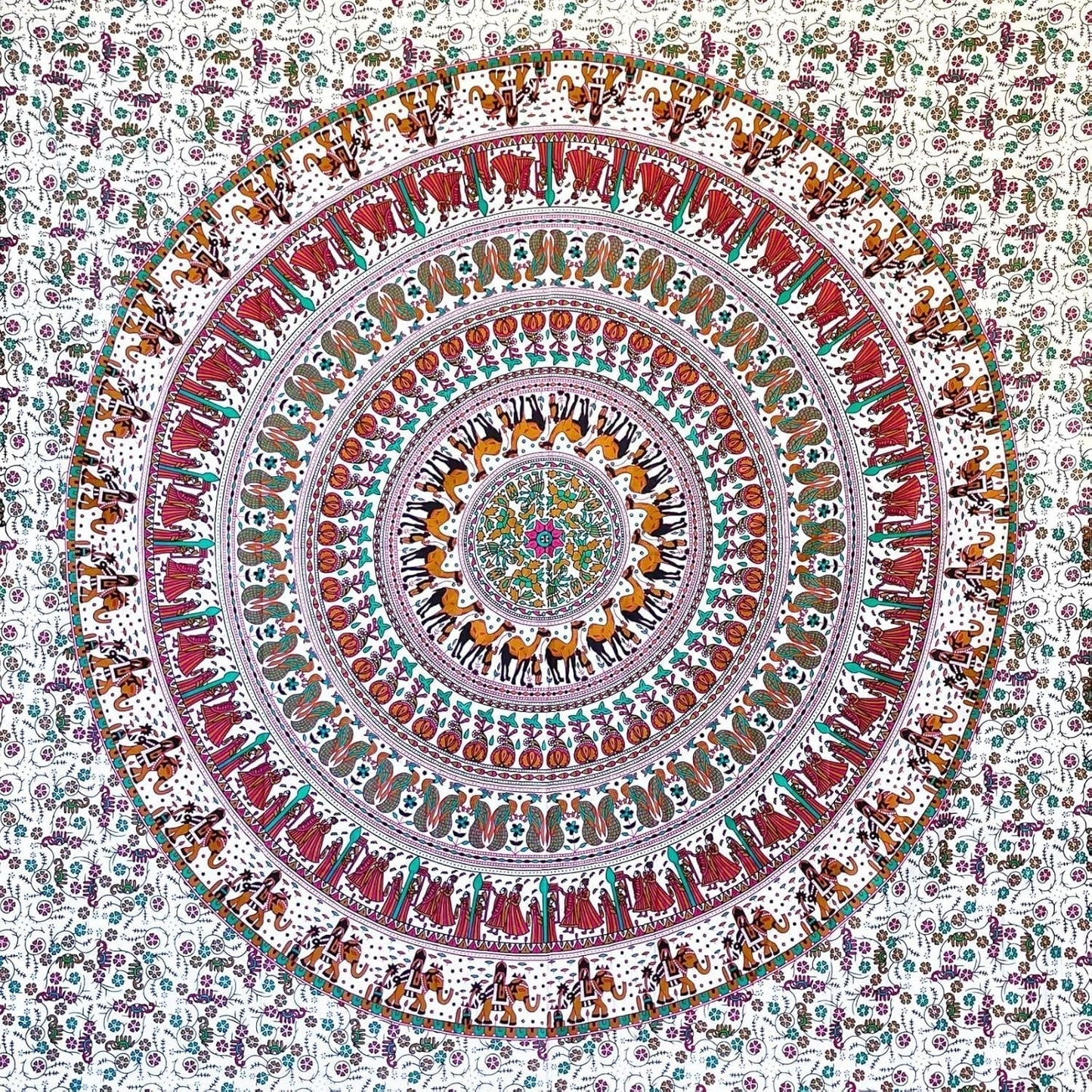 Arazzo momomus mandala colorato cotone disegni orientali Casa - Accessori e Decorazioni Naty Shop Bianco-marrone 210L X 230B Cm
