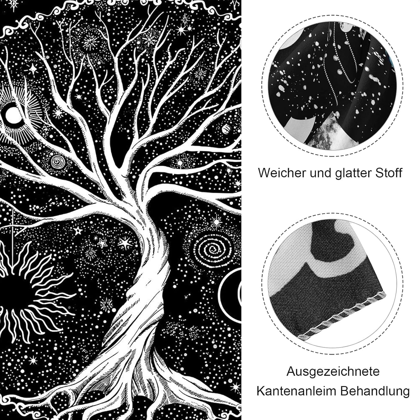 Arazzo nero bianco albero vita arazzo fasi luna Home - Accessori e Decorazioni Naty Shop