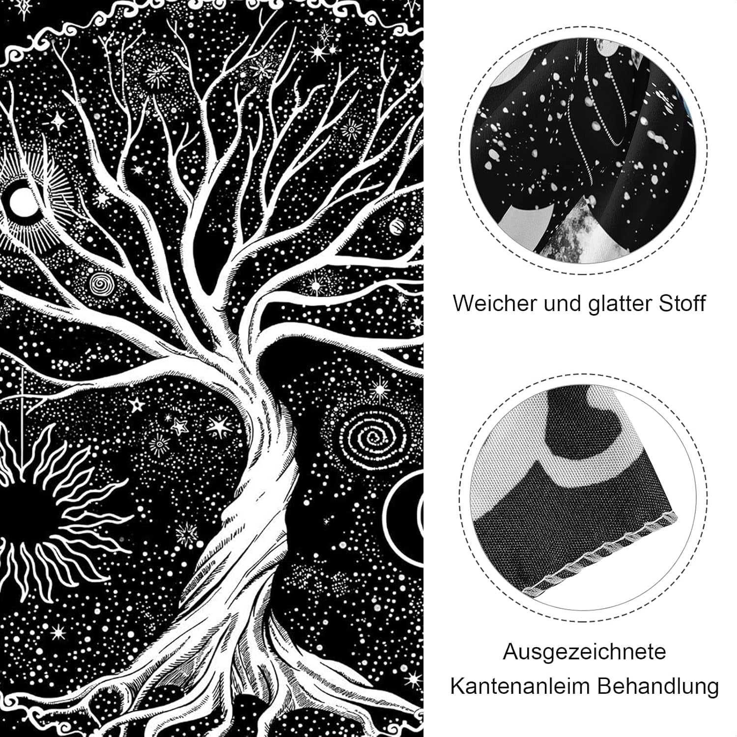 Arazzo nero bianco albero vita arazzo fasi luna Home - Accessori e Decorazioni Naty Shop