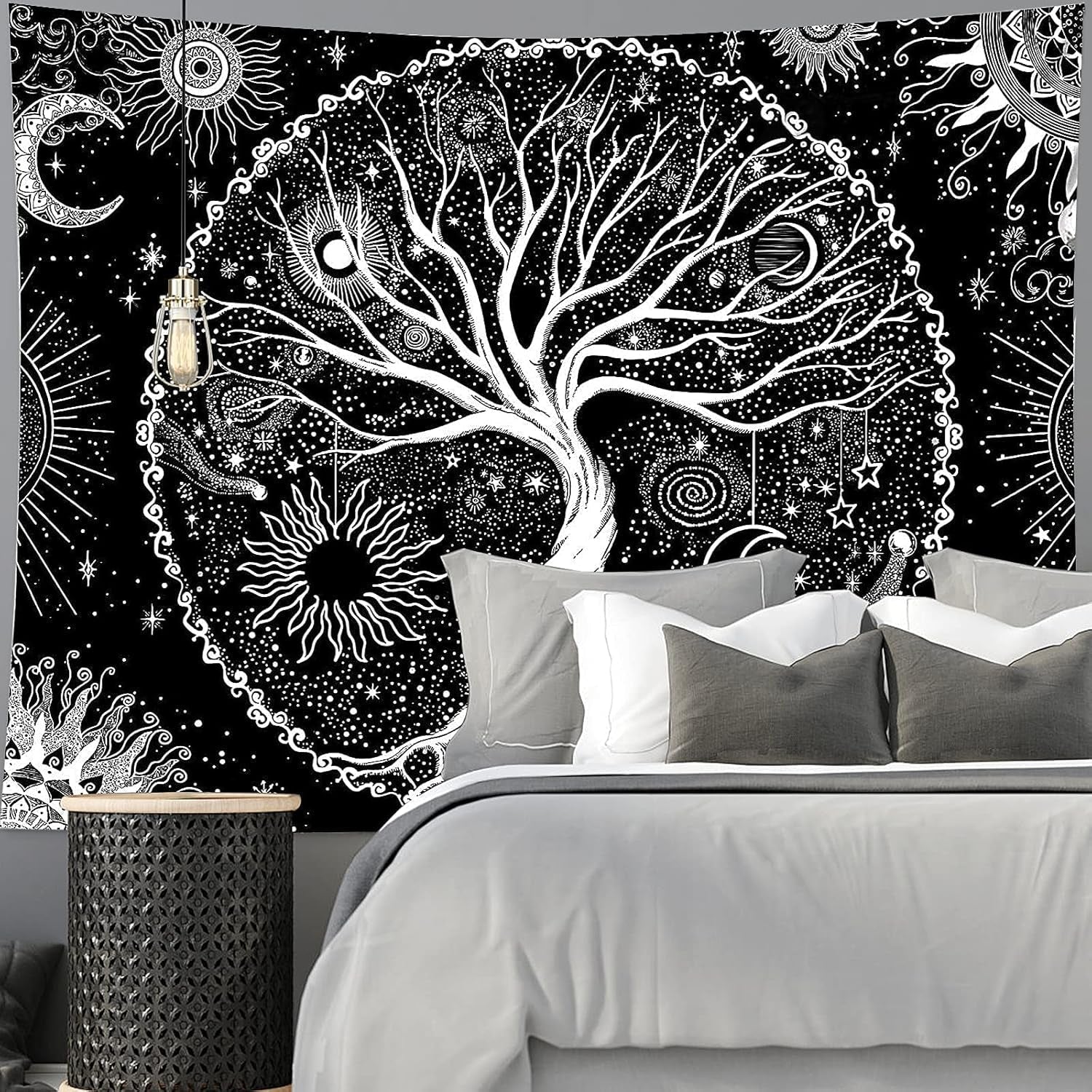 Arazzo nero bianco albero vita arazzo fasi luna Home - Accessori e Decorazioni Naty Shop