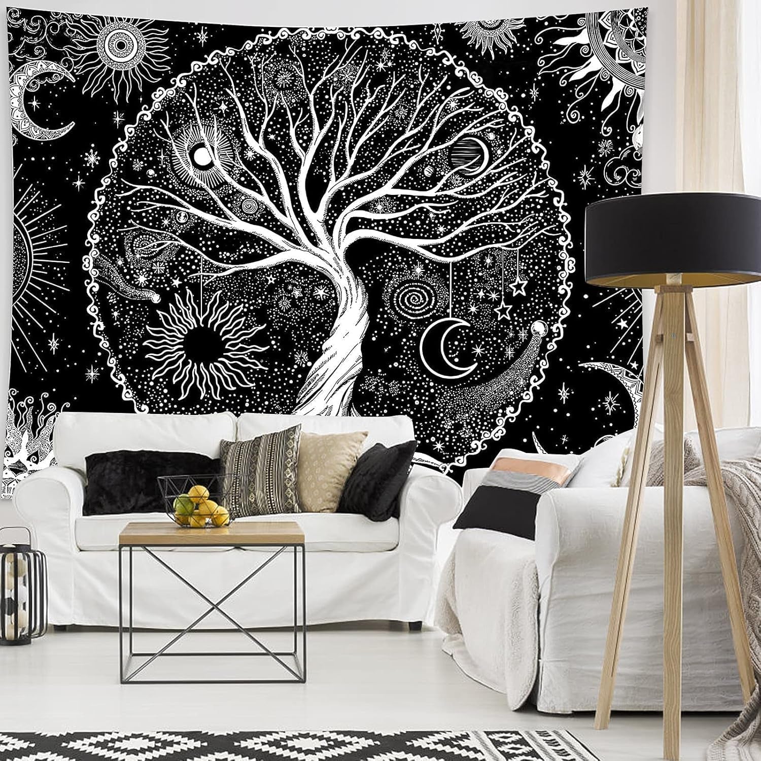 Arazzo nero bianco albero vita arazzo fasi luna Home - Accessori e Decorazioni Naty Shop