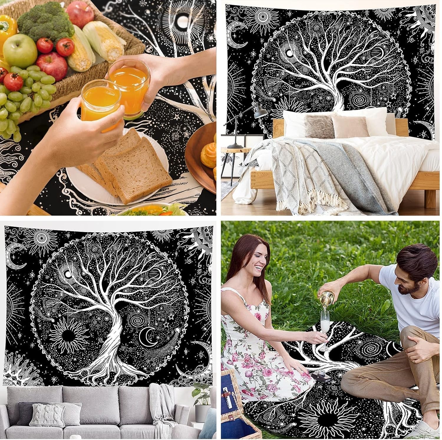 Arazzo nero bianco albero vita arazzo fasi luna Home - Accessori e Decorazioni Naty Shop