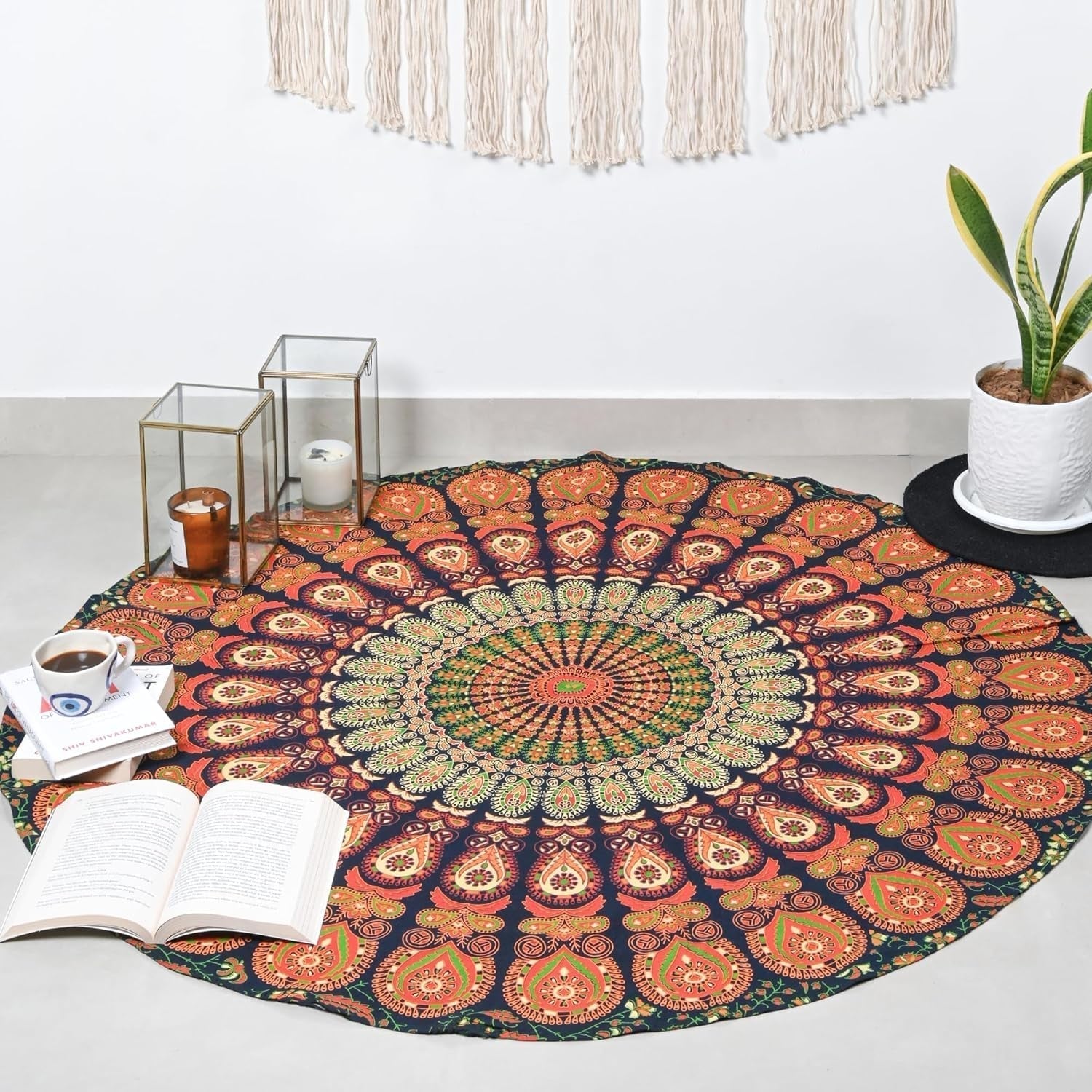 Arazzo rotondo pavone mandala centimetri tondo faccia hippie Home - Accessori e decorazioni Naty Shop Goldgreen 121,9 L X 121,9 B Cm