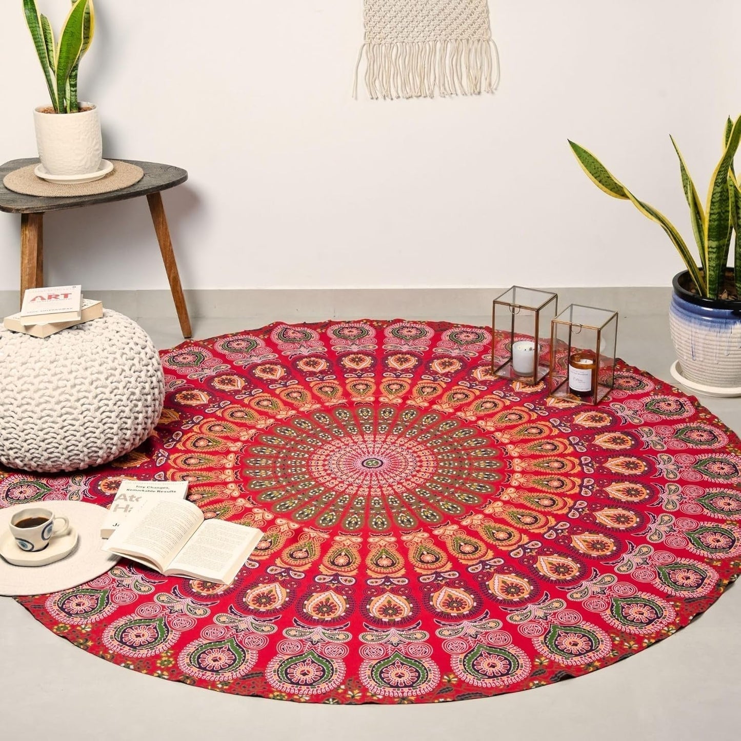 Arazzo rotondo pavone mandala centimetri tondo ragazza hippie Casa - Accessori e Decorazioni Naty Shop Rosso dorato D-72"