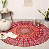 Arazzo rotondo pavone mandala centimetri tondo ragazza hippie Casa - Accessori e Decorazioni Naty Shop Rosso dorato D-72"