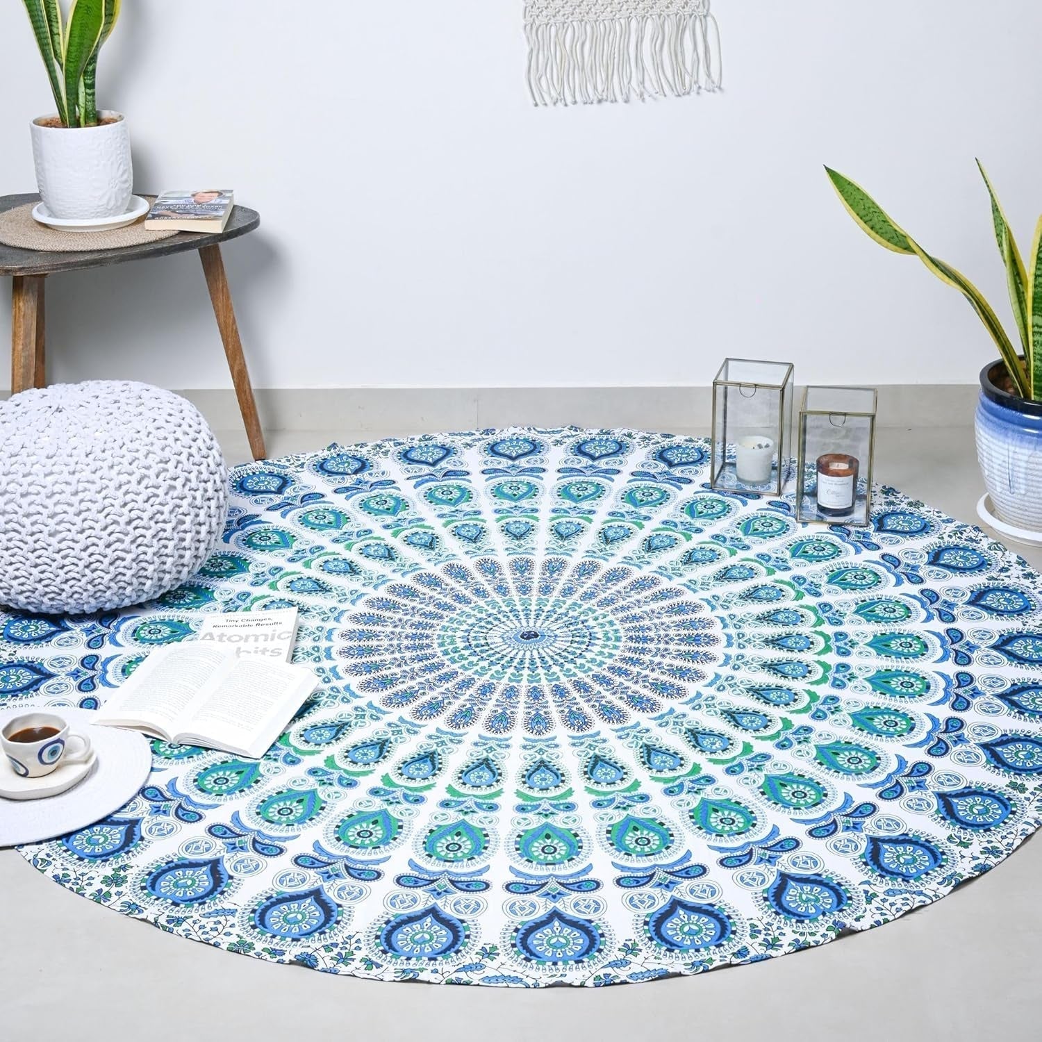 Arazzo rotondo pavone mandala centimetri tondo viso hippie Casa - Accessori e Decorazioni Naty Shop Azzurro cielo D-72"