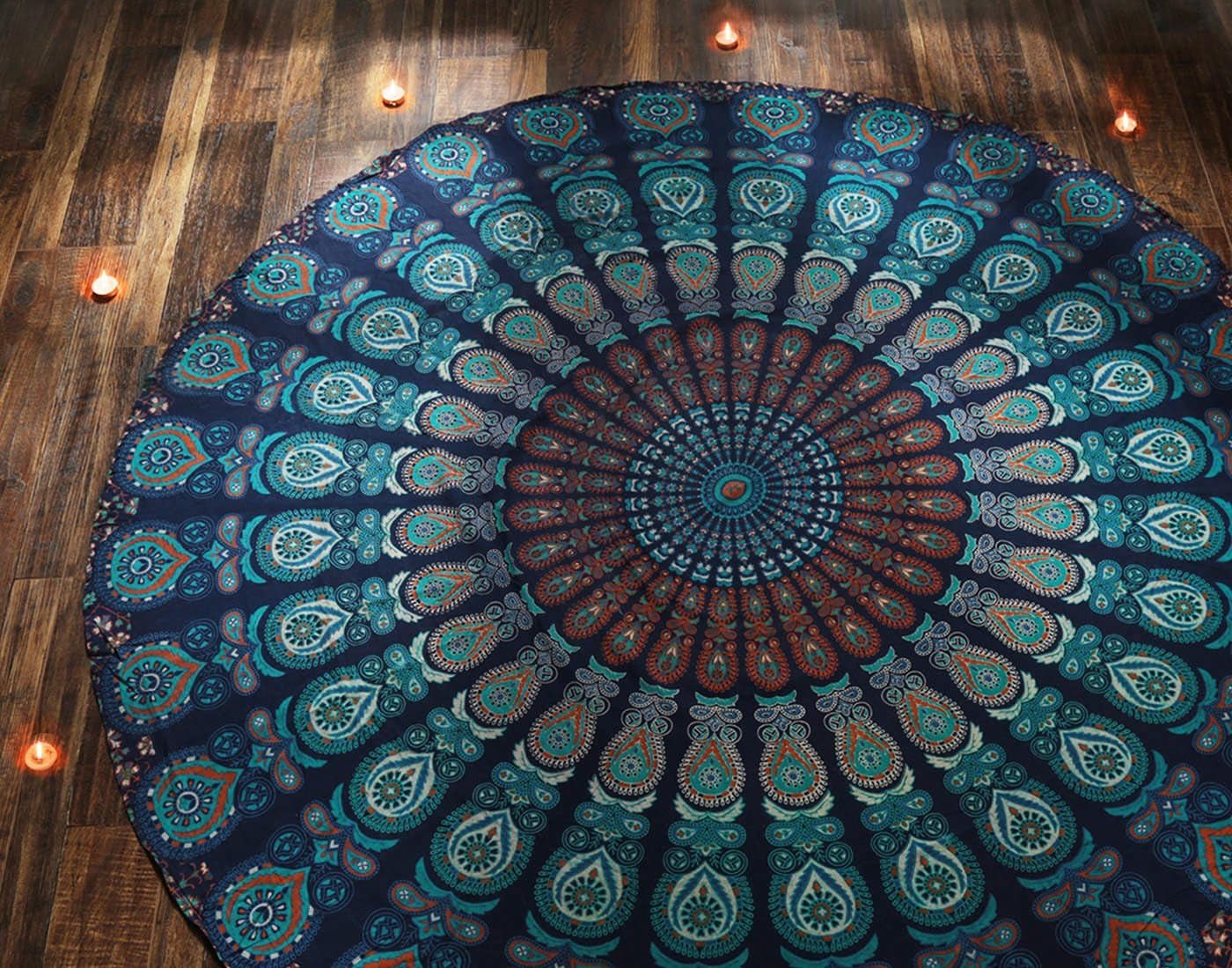Arazzo rotondo pavone mandala centimetri tondo hippie davanti Home - Accessori e Decorazioni Naty Shop