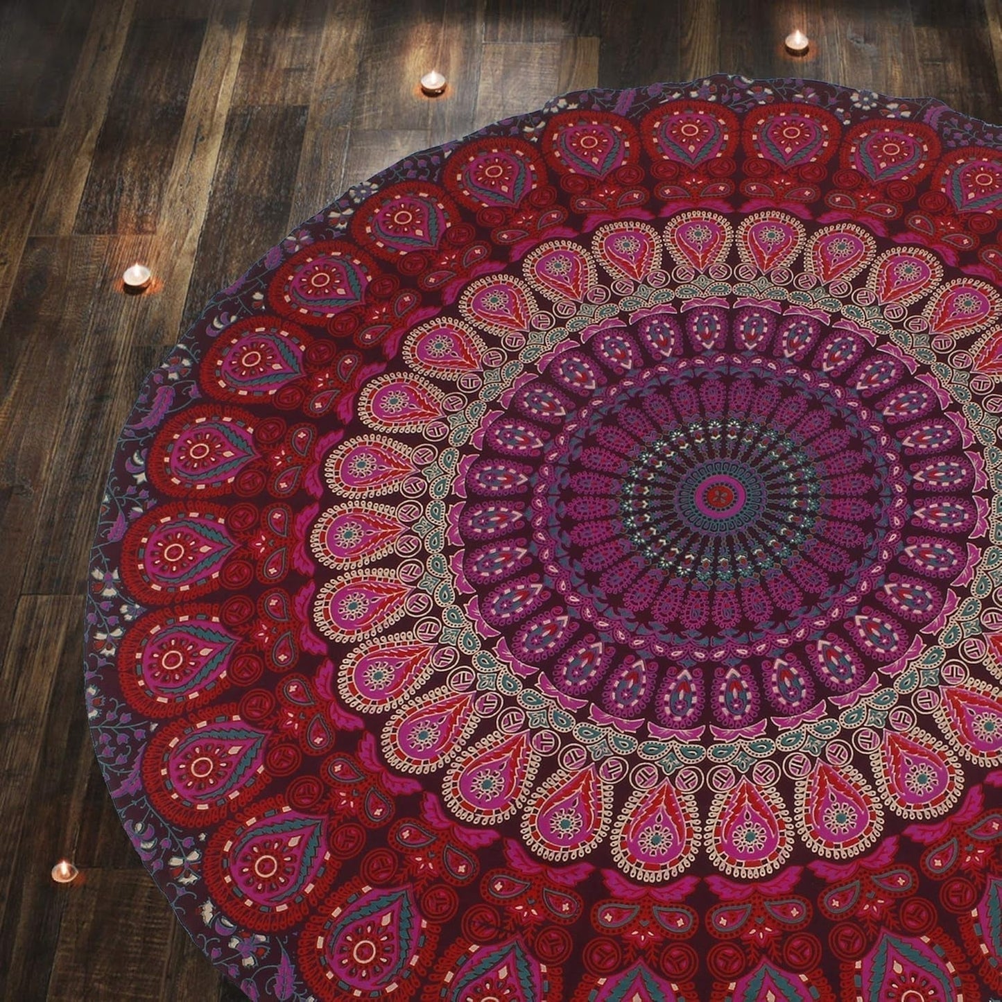 Arazzo rotondo pavone mandala centimetri tondo faccia hippie Home - Accessori e decorazioni Naty Shop Viola rosa 183L X 183B Cm