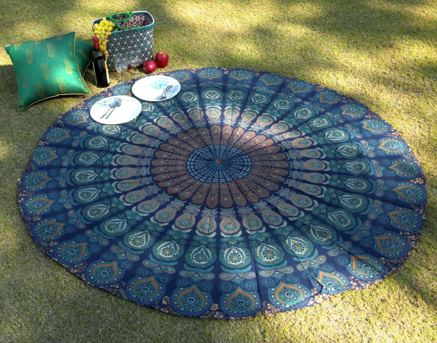 Arazzo rotondo pavone mandala centimetri tondo faccia hippie Home - Accessori e decorazioni Naty Shop Blu verde 122L X 122B Cm