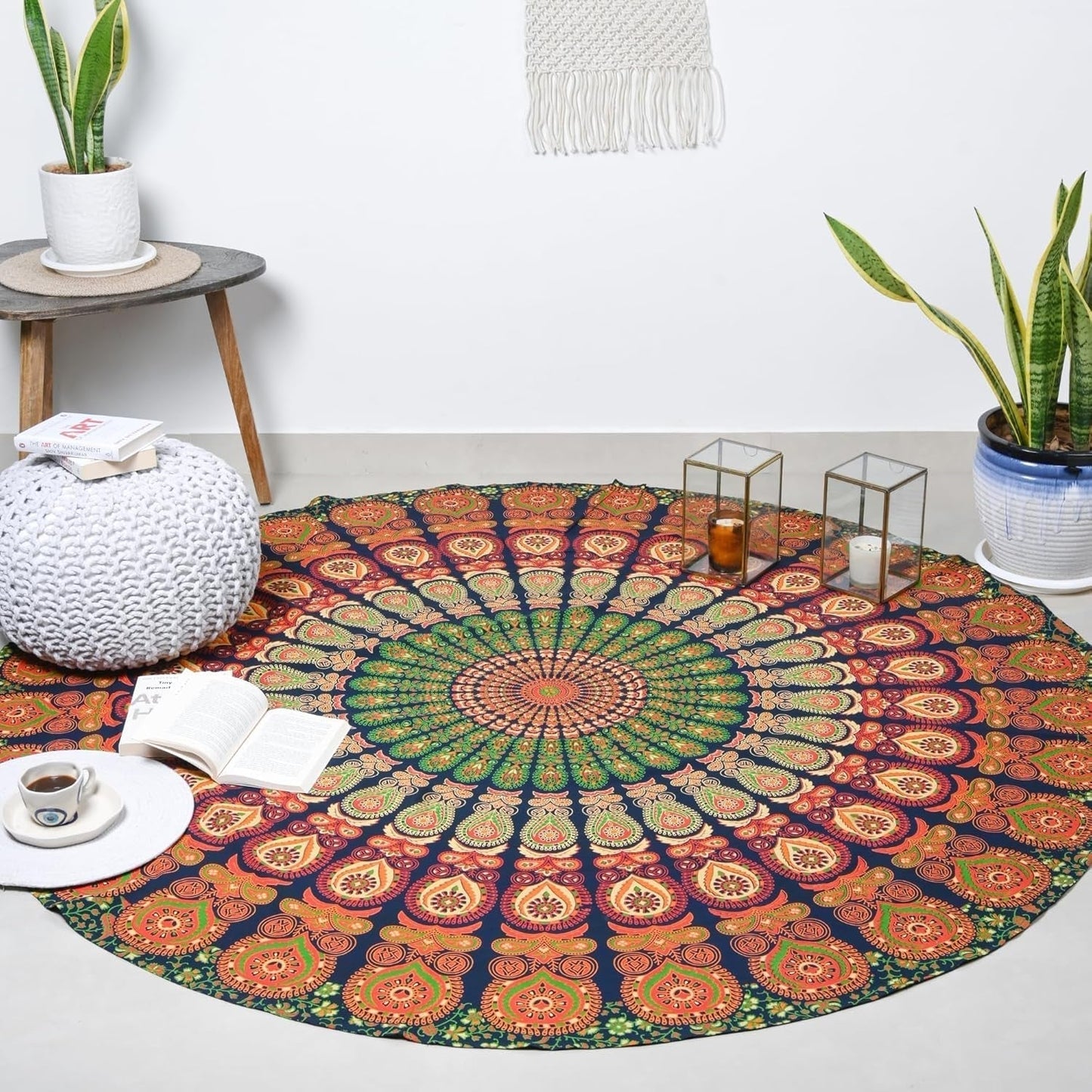 Arazzo rotondo pavone mandala centimetri tondo faccia hippie Home - Accessori e decorazioni Naty Shop Goldgreen 182,9 L X 182,9 B Cm
