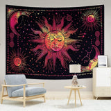 Arazzo Sole Luna Stella Spirituale Estetico Arcobaleno Cotone Home - Accessori e Decorazioni Naty Shop Rosso 210L X 140B Cm