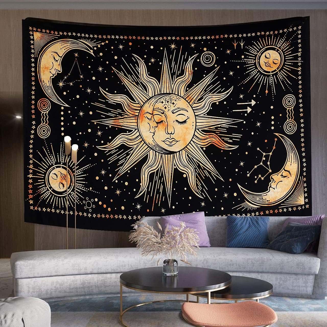 Arazzo Sole Luna Stella Spirituale Estetico Arcobaleno Cotone Home - Accessori e Decorazioni Naty Shop Giallo 102L X 77B Cm