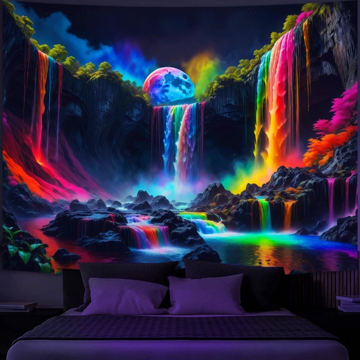Arazzo Arazzo Cascata Planetaria Fantasia Luce Nera Home - Accessori e Decorazioni Naty Shop 150L X 130B Cm