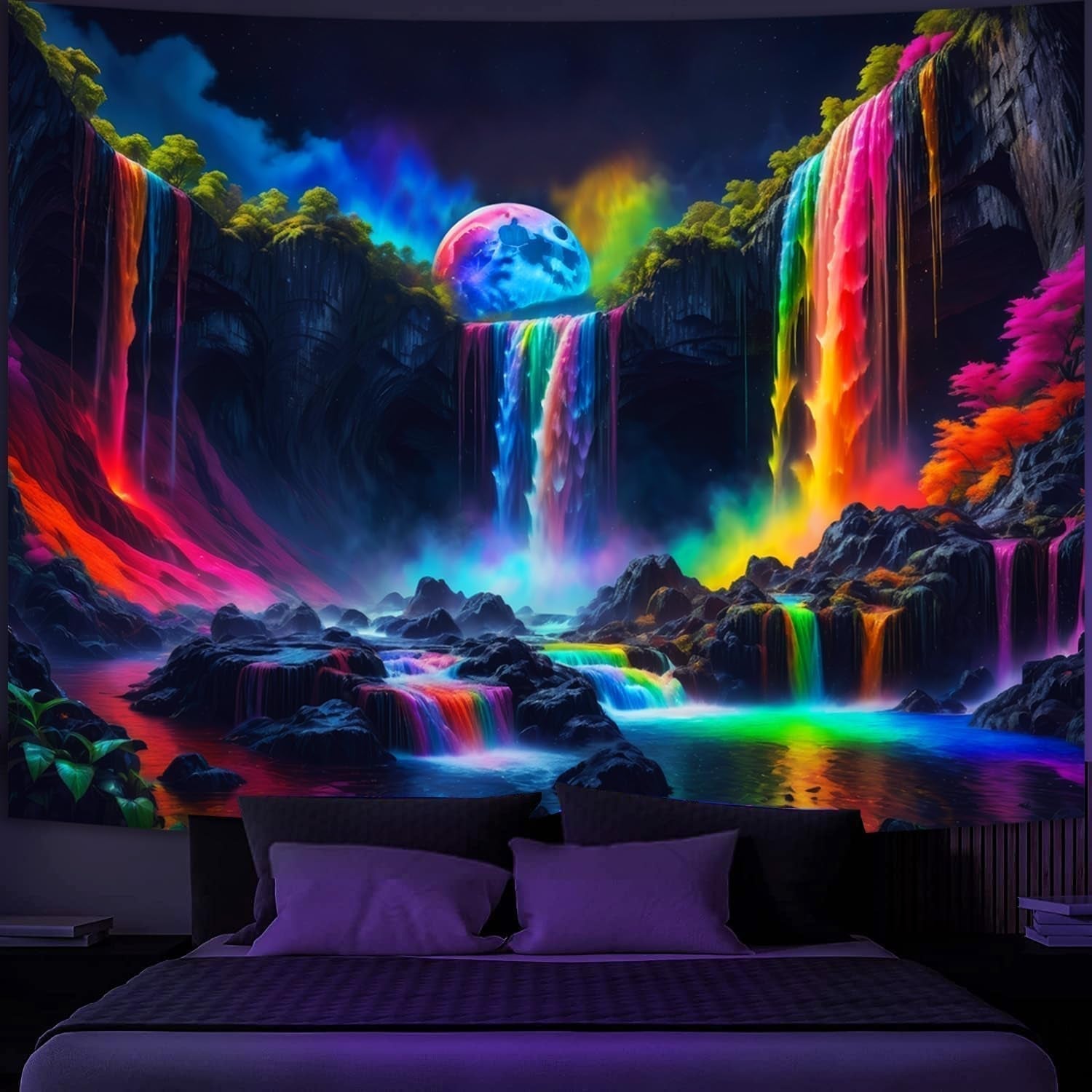 Arazzo Arazzo Cascata Planetaria Fantasia Luce Nera Home - Accessori e Decorazioni Naty Shop 150L X 130B Cm