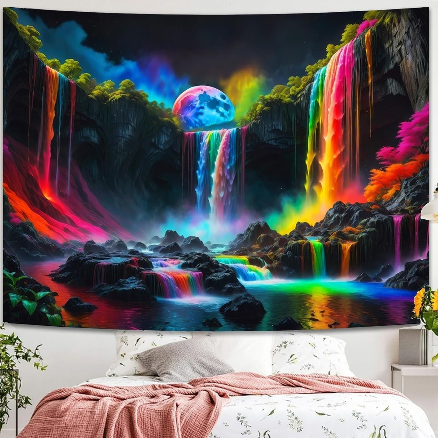 Arazzo arazzo cascata planetaria fantasia luce nera Home - Accessori e Decorazioni Naty Shop