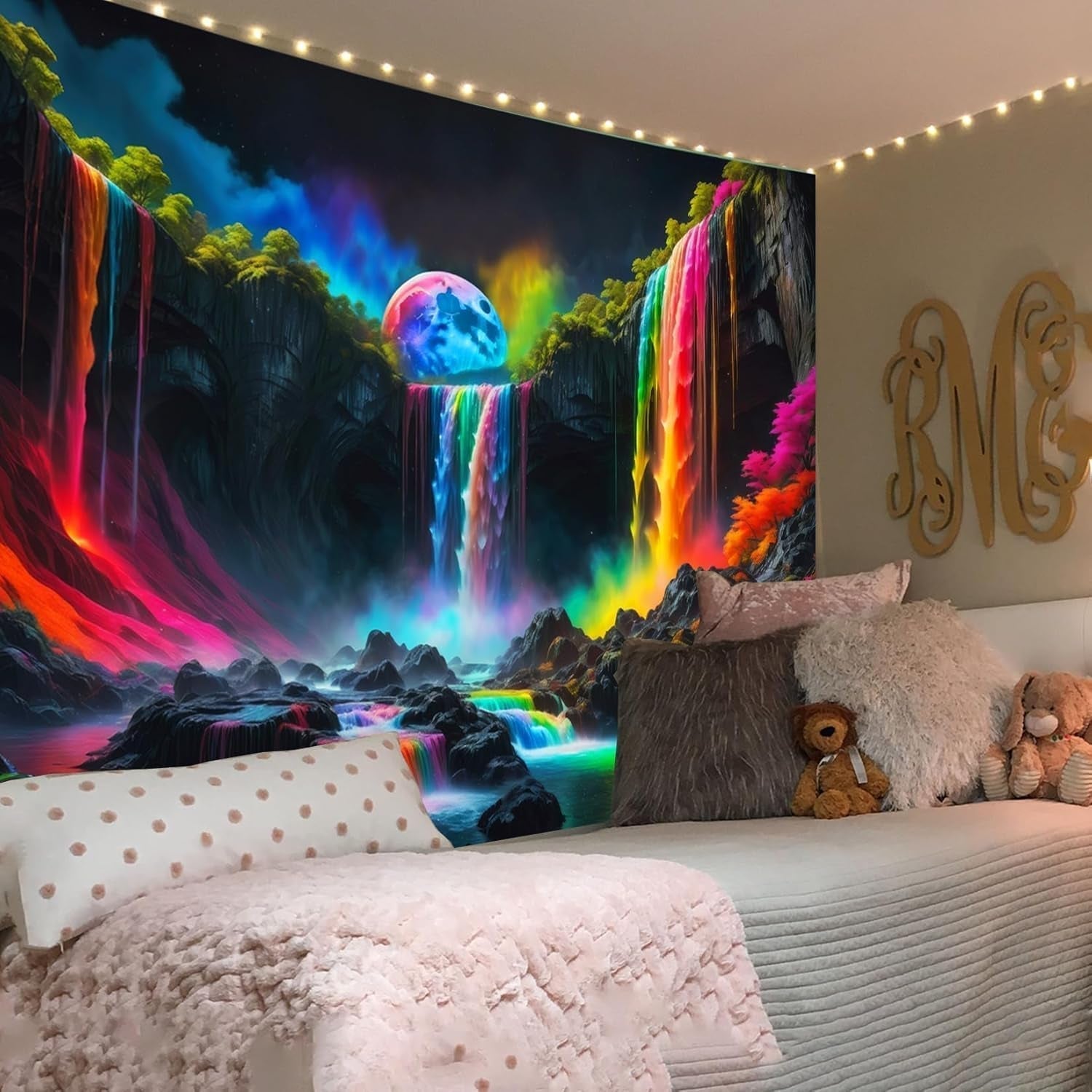Arazzo arazzo cascata planetaria fantasia luce nera Home - Accessori e Decorazioni Naty Shop