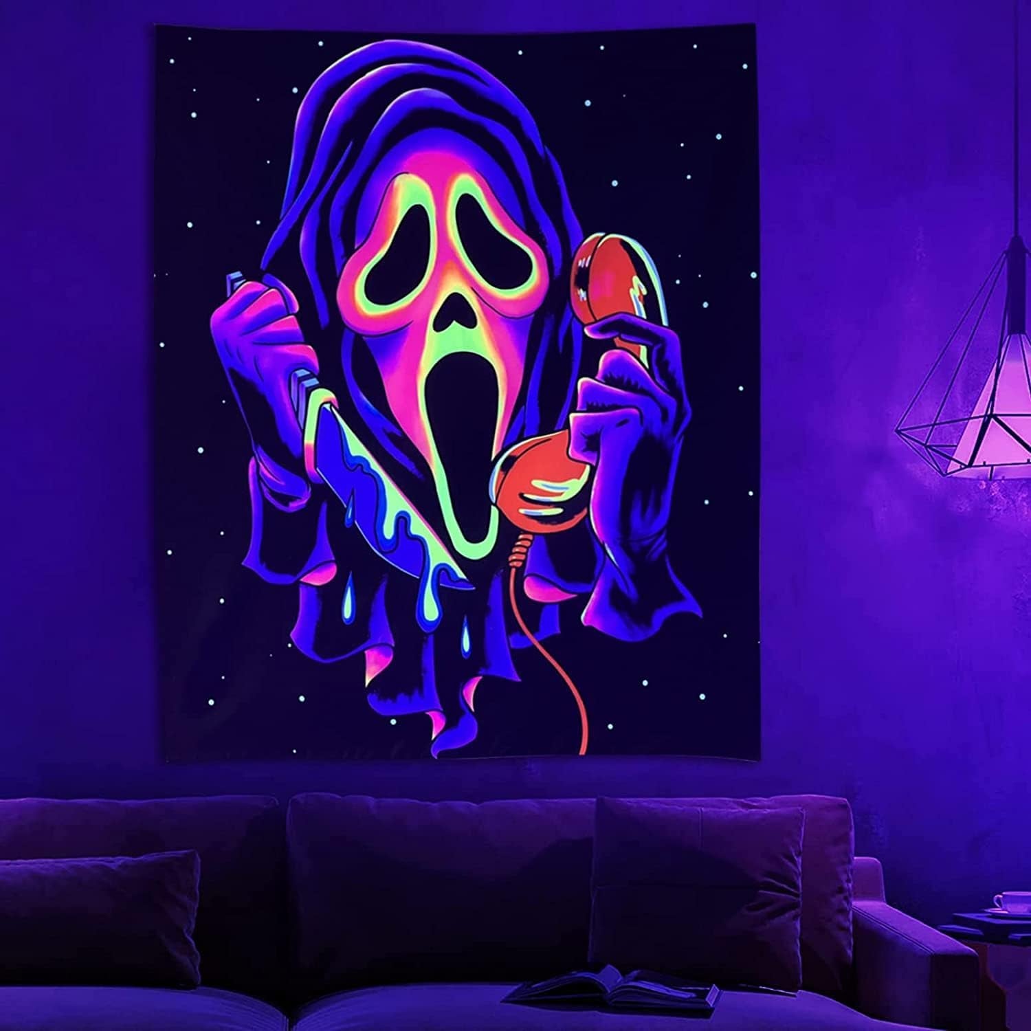 Arazzo arazzo viso horror luce nera fantasmi reattivi Home - Accessori e Decorazioni Naty Shop