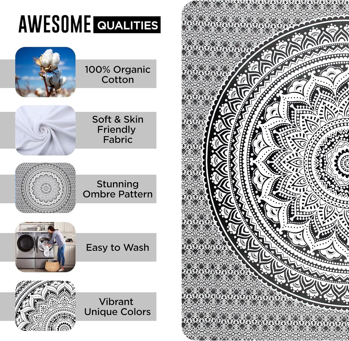 Arazzo arazzo mandala grigio nero telo da parete Home - Accessori e Decorazioni Naty Shop