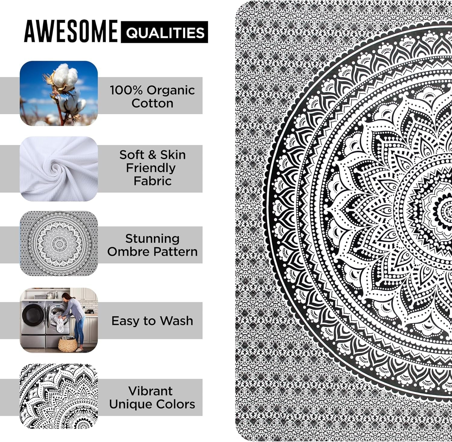 Arazzo arazzo mandala grigio nero telo da parete Home - Accessori e Decorazioni Naty Shop