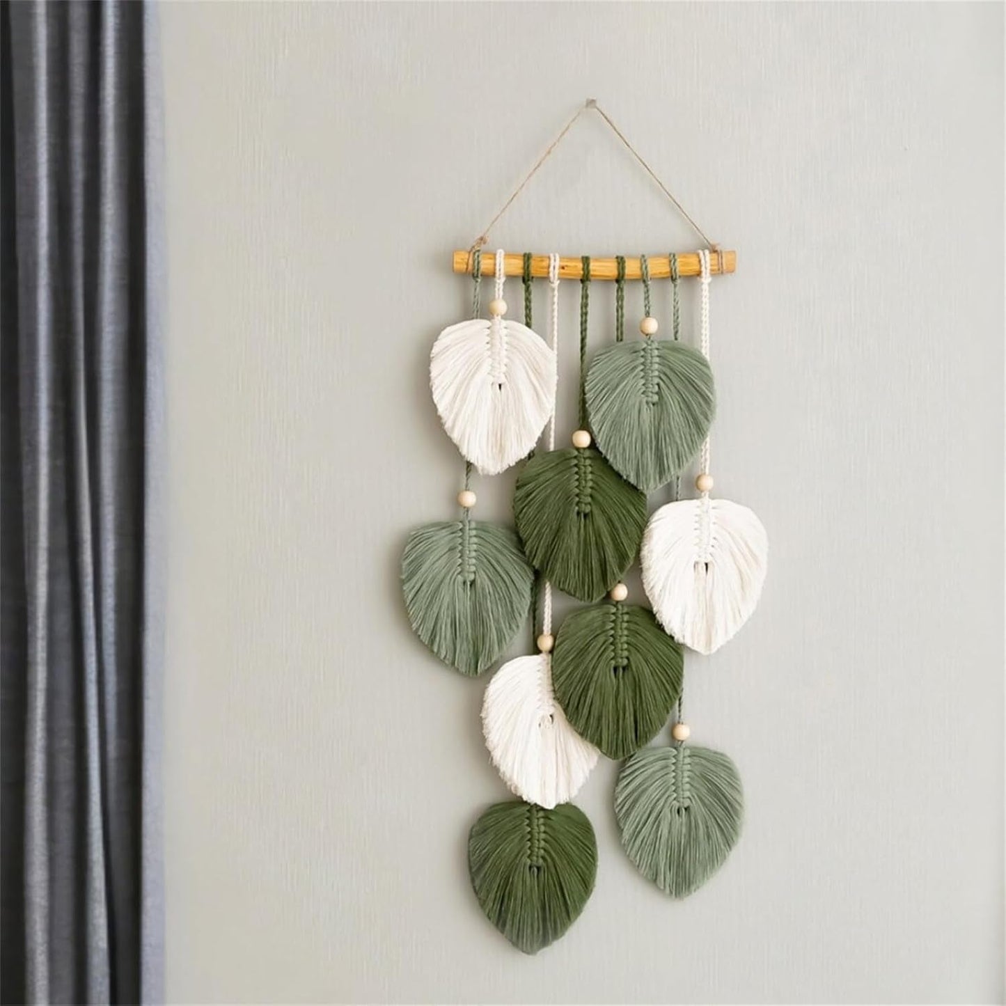 Arazzo arazzo perline in legno foglie verdi fatto a mano Casa - Accessori e Decorazioni Naty Shop
