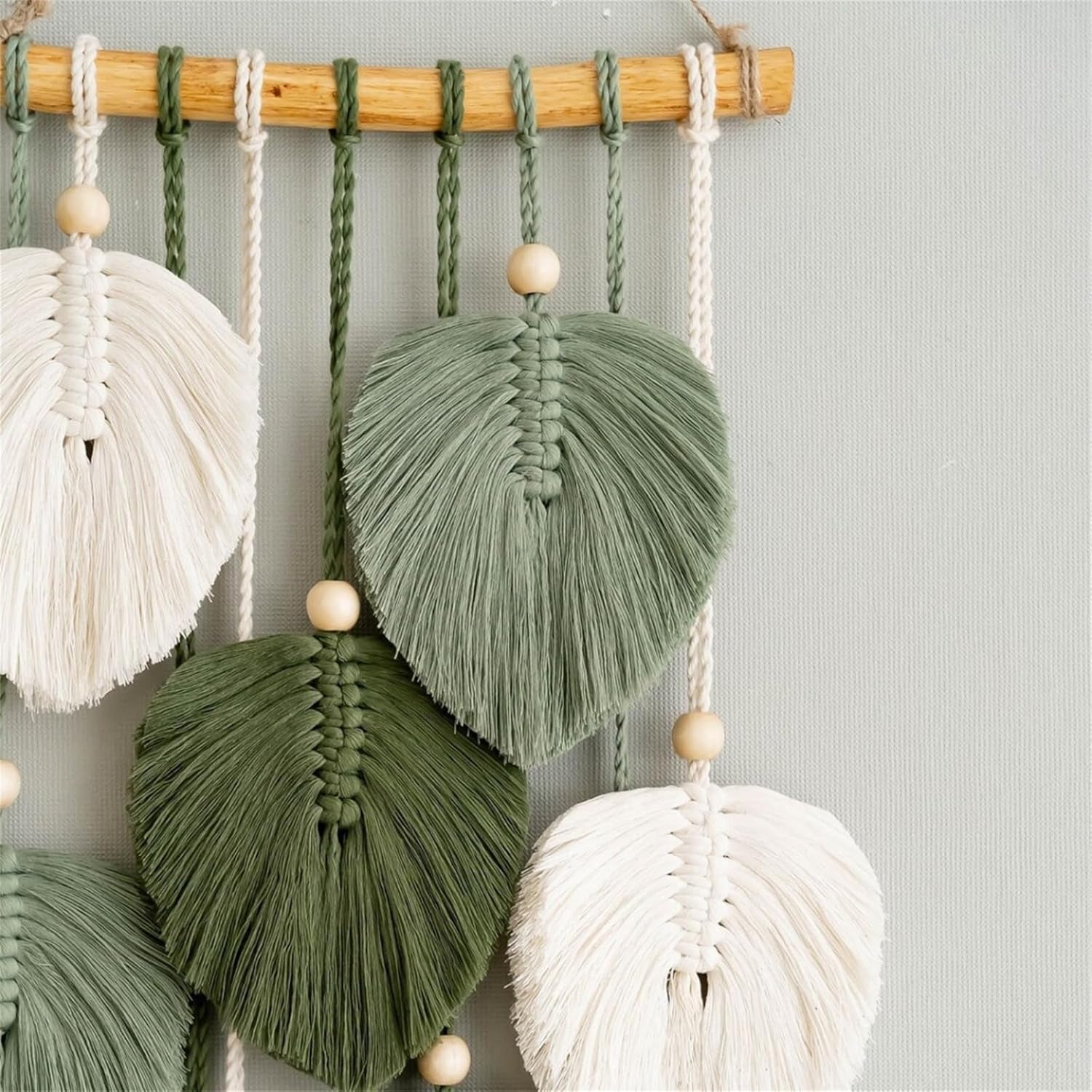 Arazzo arazzo perline in legno foglie verdi fatto a mano Casa - Accessori e Decorazioni Naty Shop