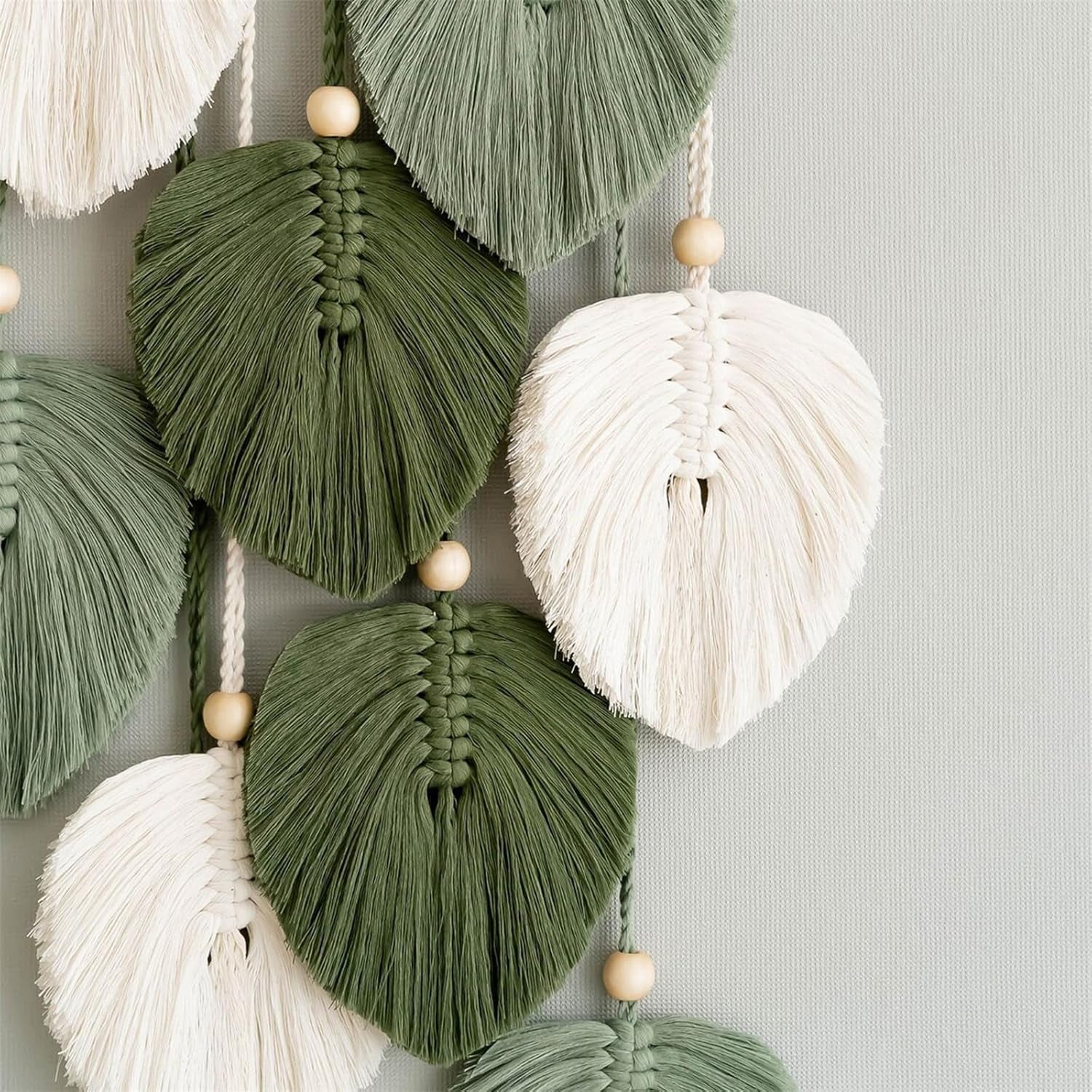 Arazzo arazzo perline in legno foglie verdi fatto a mano Casa - Accessori e Decorazioni Naty Shop