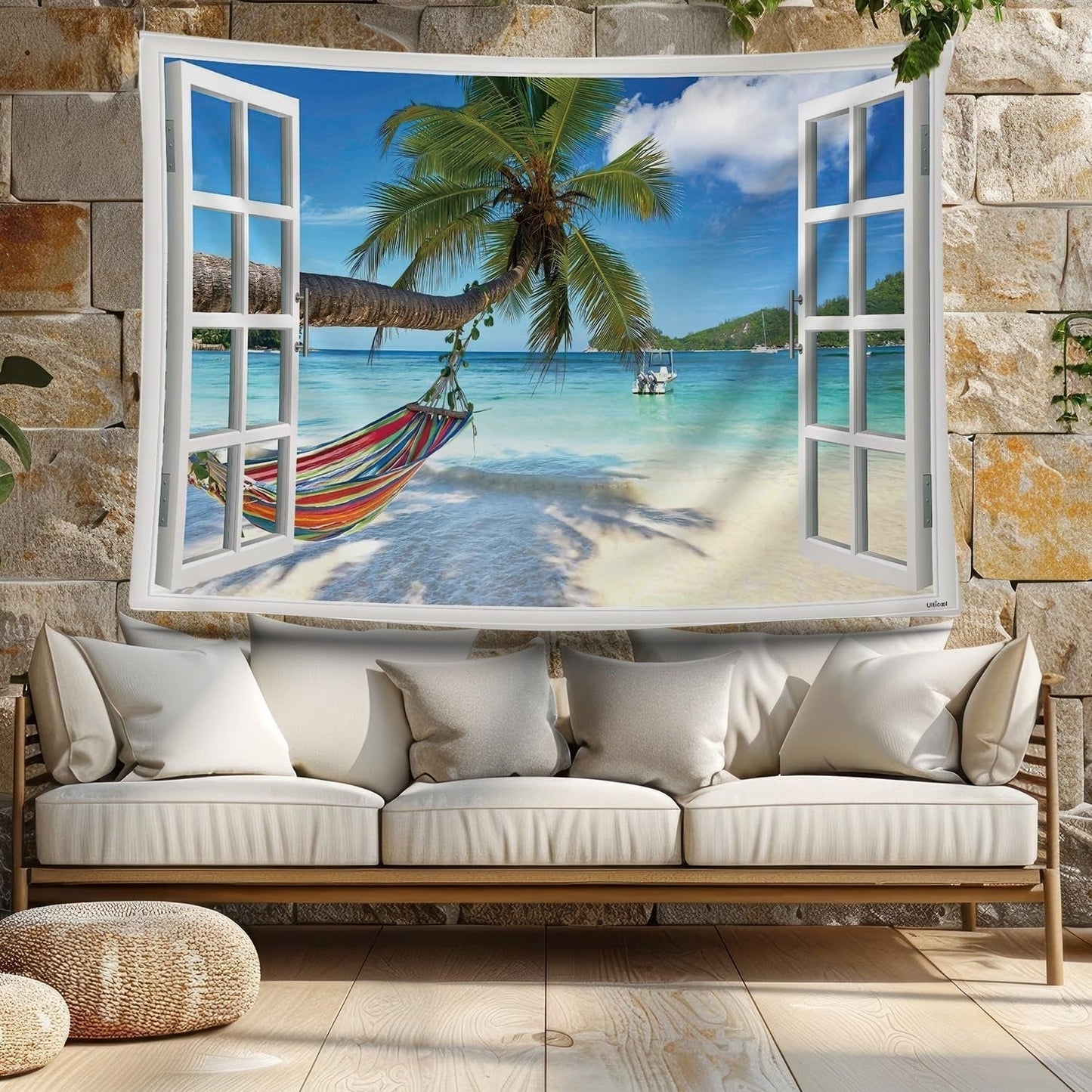 Arazzo Ulticool Vista Spiaggia Mare Palma Amaca Home - Accessori e Decorazioni Naty Shop