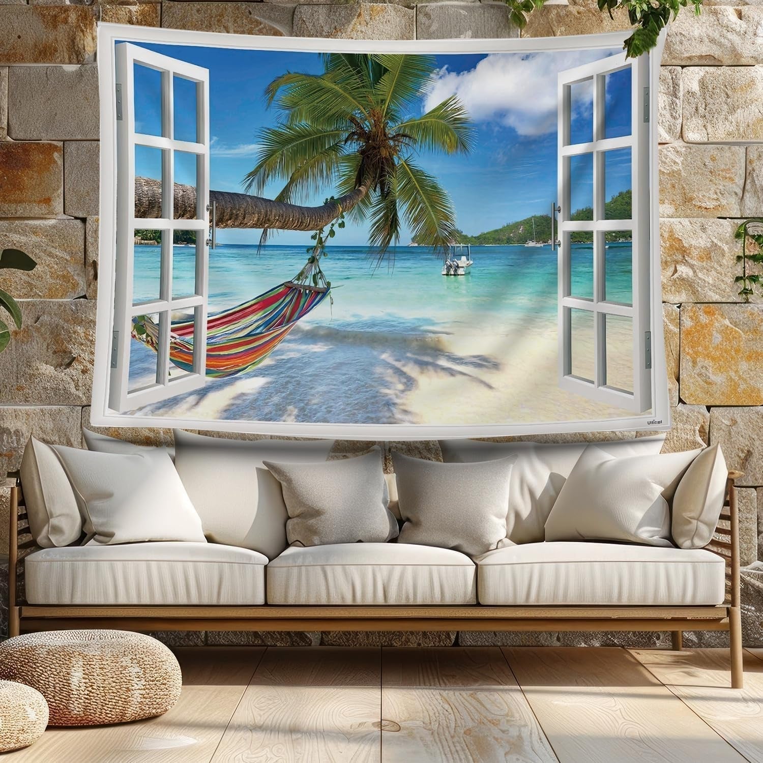 Arazzo Ulticool Vista Spiaggia Mare Palma Amaca Home - Accessori e Decorazioni Naty Shop