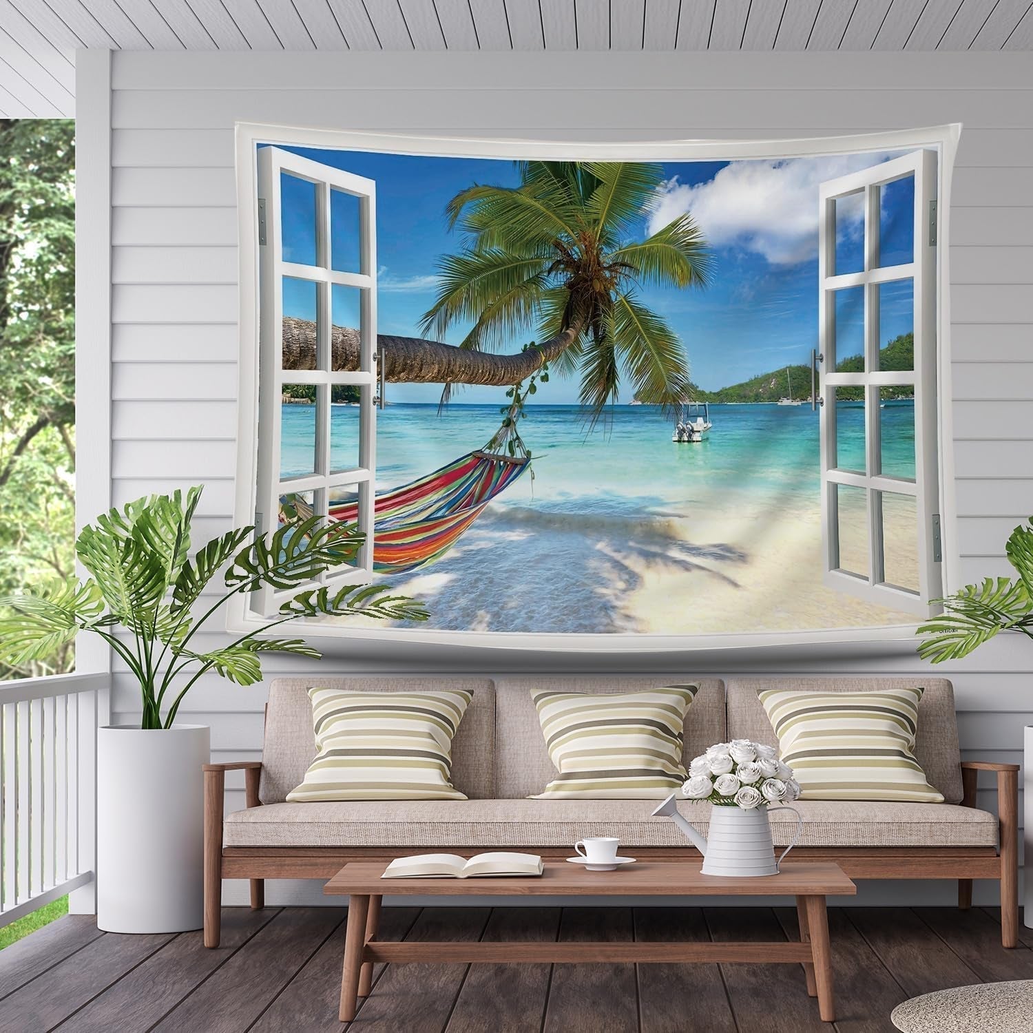 Arazzo Ulticool Vista Spiaggia Mare Palma Amaca Home - Accessori e Decorazioni Naty Shop