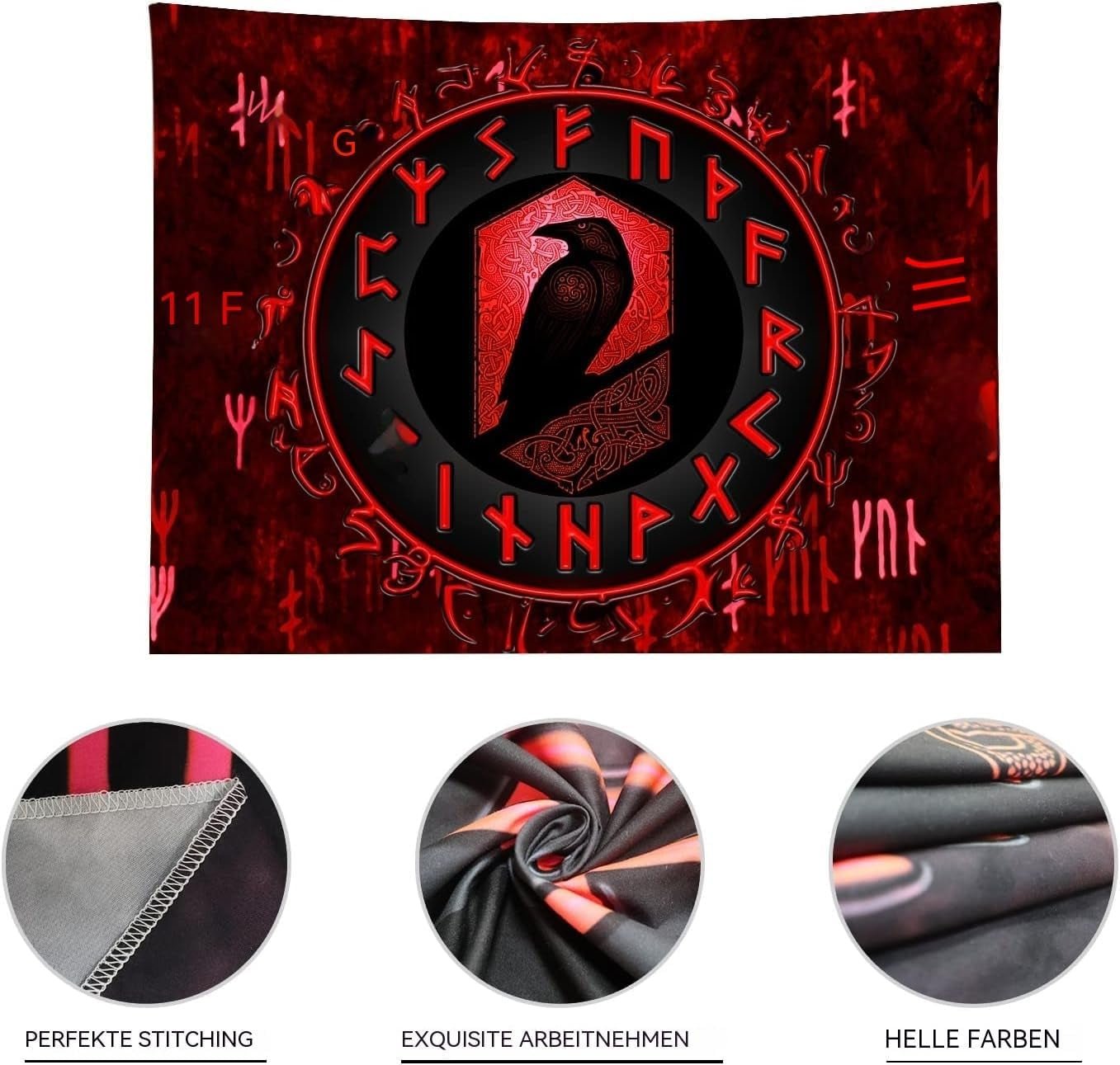 Arazzo vichingo luce nera reattiva rosso meditazione rune odins Home - Accessori e Decorazioni Naty Shop