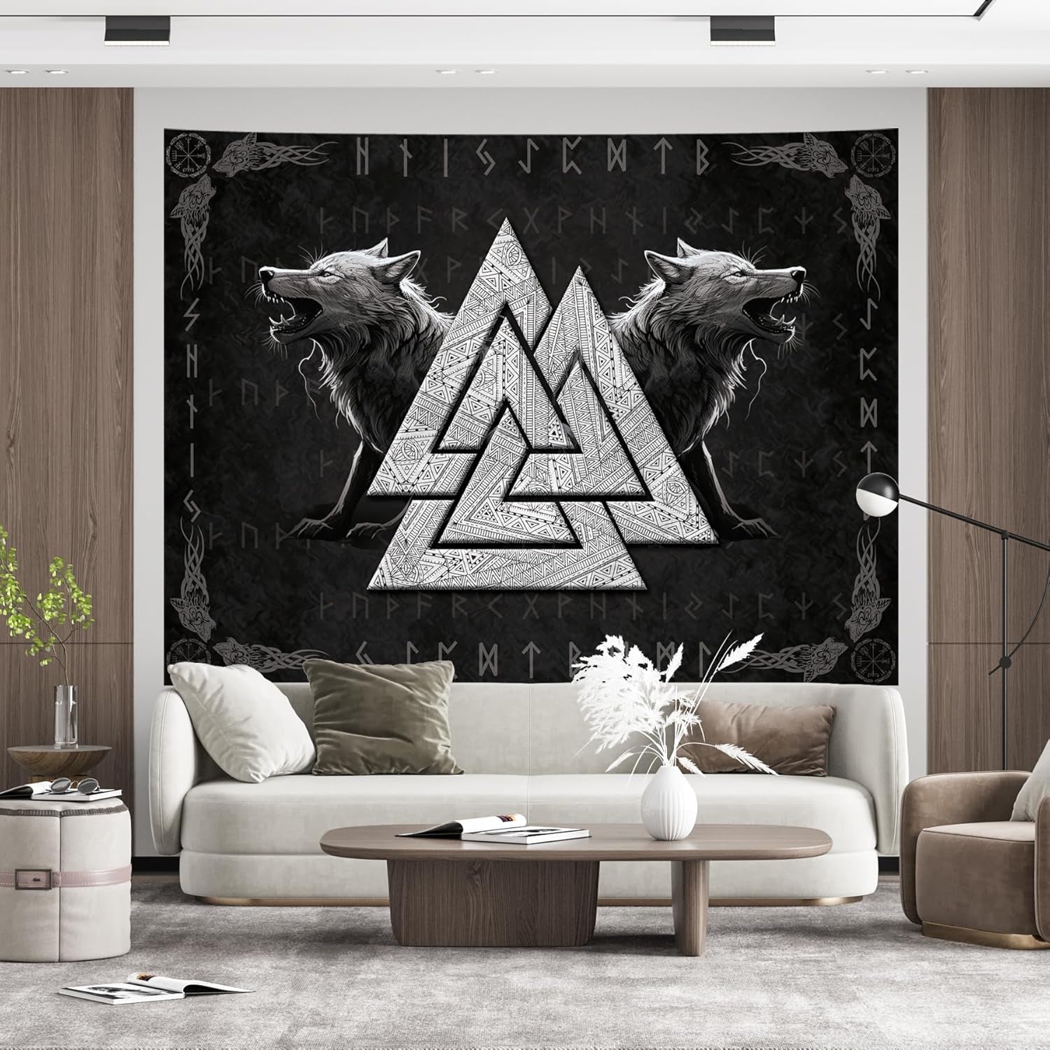 Arazzo vichingo lupo totem nero bianco meditazione rune Home - Accessori e Decorazioni Naty Shop