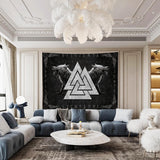 Arazzo vichingo lupo totem nero bianco meditazione rune Home - Accessori e Decorazioni Naty Shop