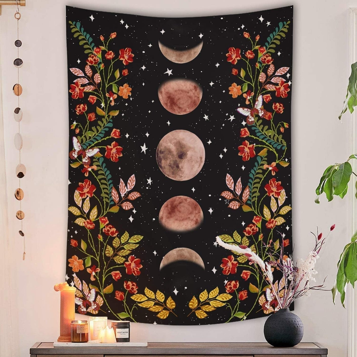 Arazzo yisumei estetica luna fiori nero misura Casa - Accessori e Decorazioni Naty Shop Luna 150L X 130B Cm