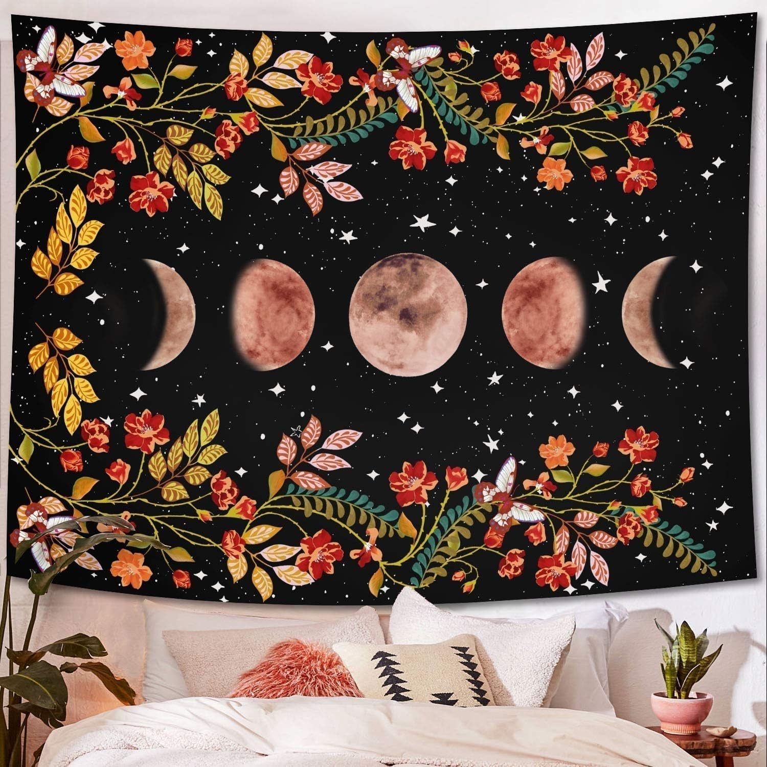 Arazzo Yisumei estetico luna fiori nero misura Home - Accessori e Decorazioni Naty Shop