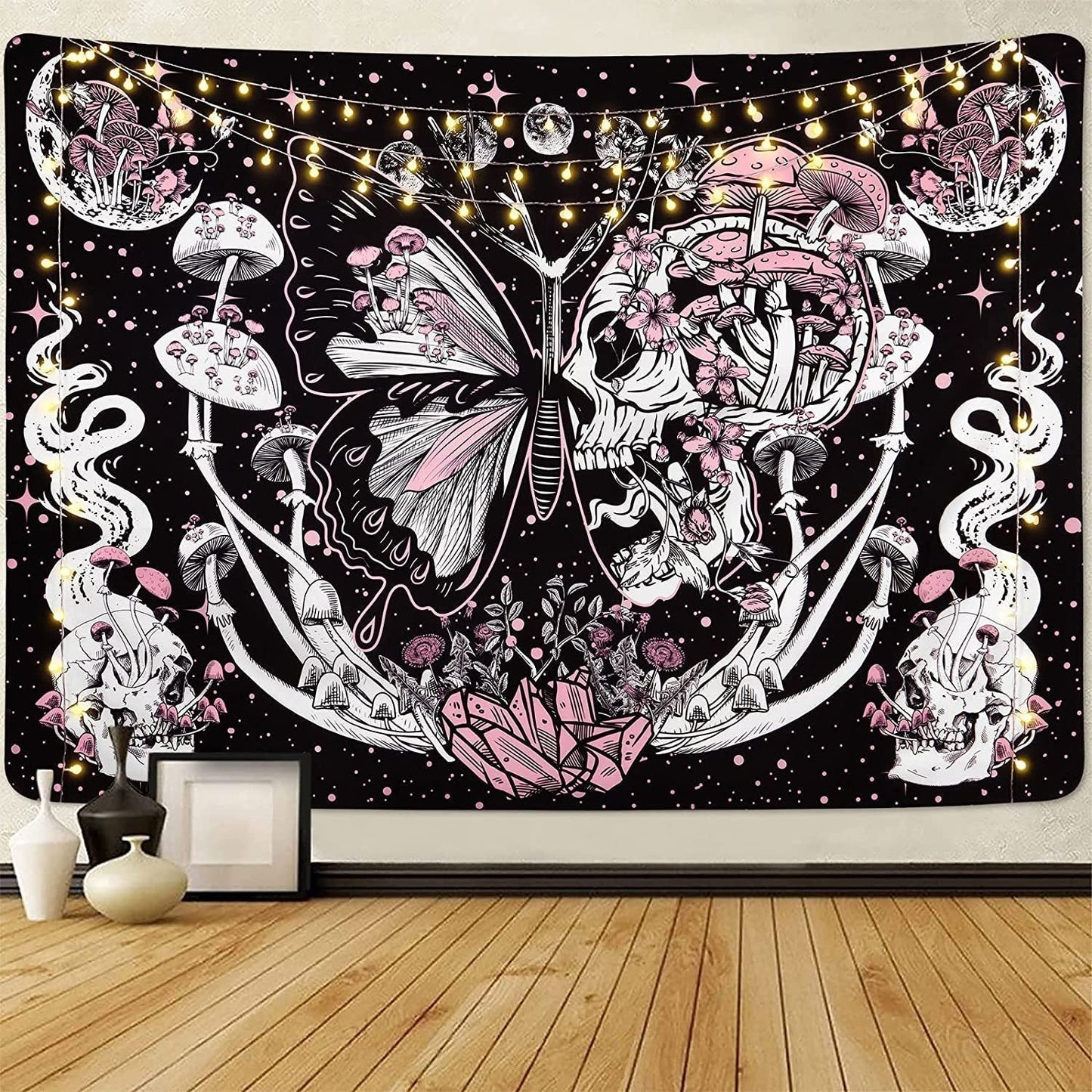 Arazzo yrendenge farfalle scheletro funghi casa stelle luna Casa - Accessori e Decorazioni Naty Shop Teschio fungo falena 150X130Cm