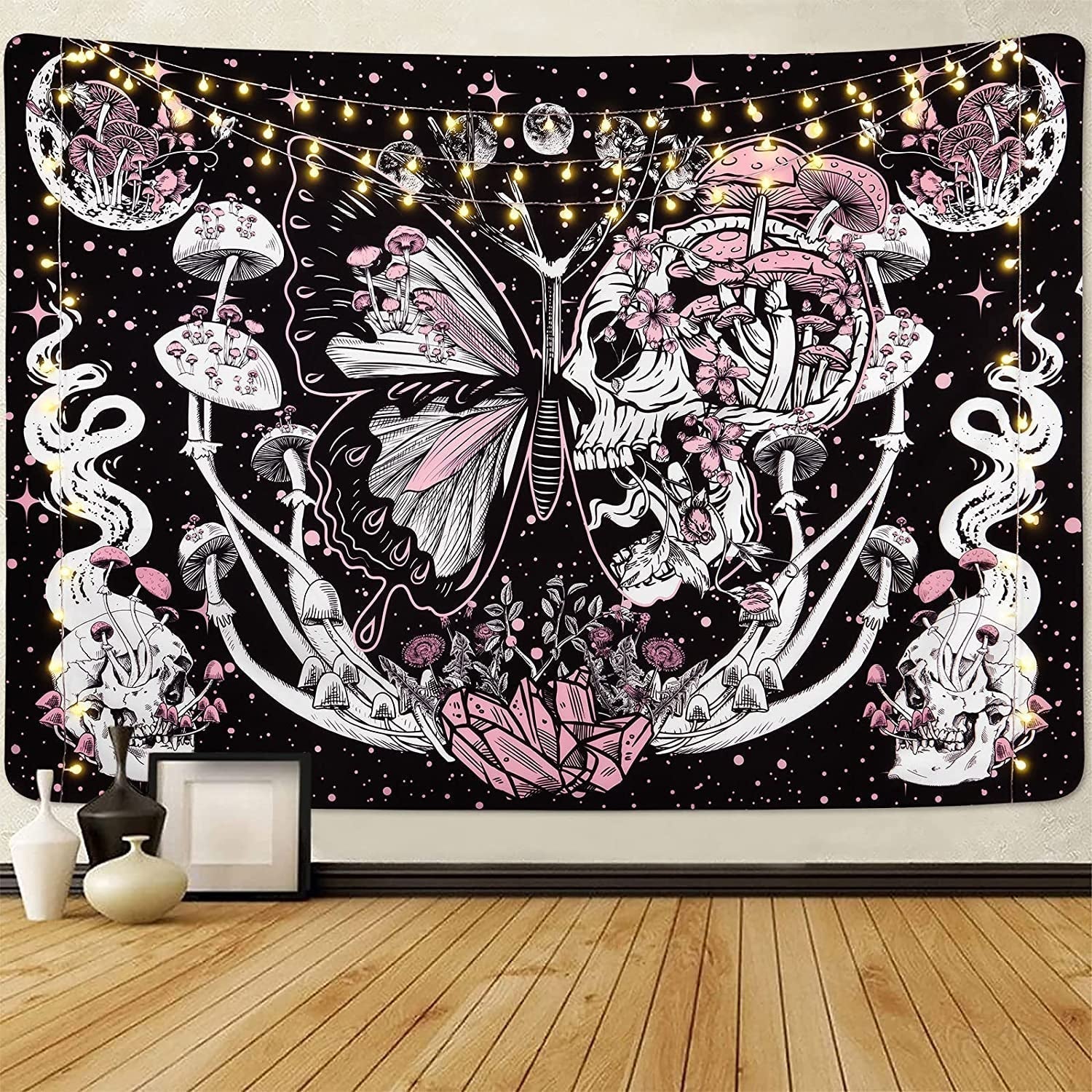 Arazzo yrendenge farfalle scheletro funghi casa stelle luna Casa - Accessori e Decorazioni Naty Shop Teschio fungo falena 150X130Cm