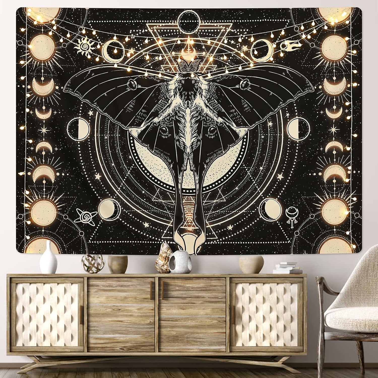Arazzo yrendenge falena nero sole luna naturale Casa - Accessori e Decorazioni Naty Shop