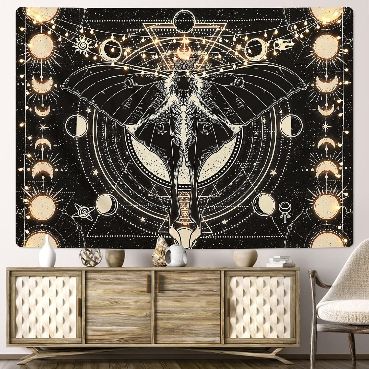 Arazzo yrendenge falena nero sole luna naturale Casa - Accessori e Decorazioni Naty Shop