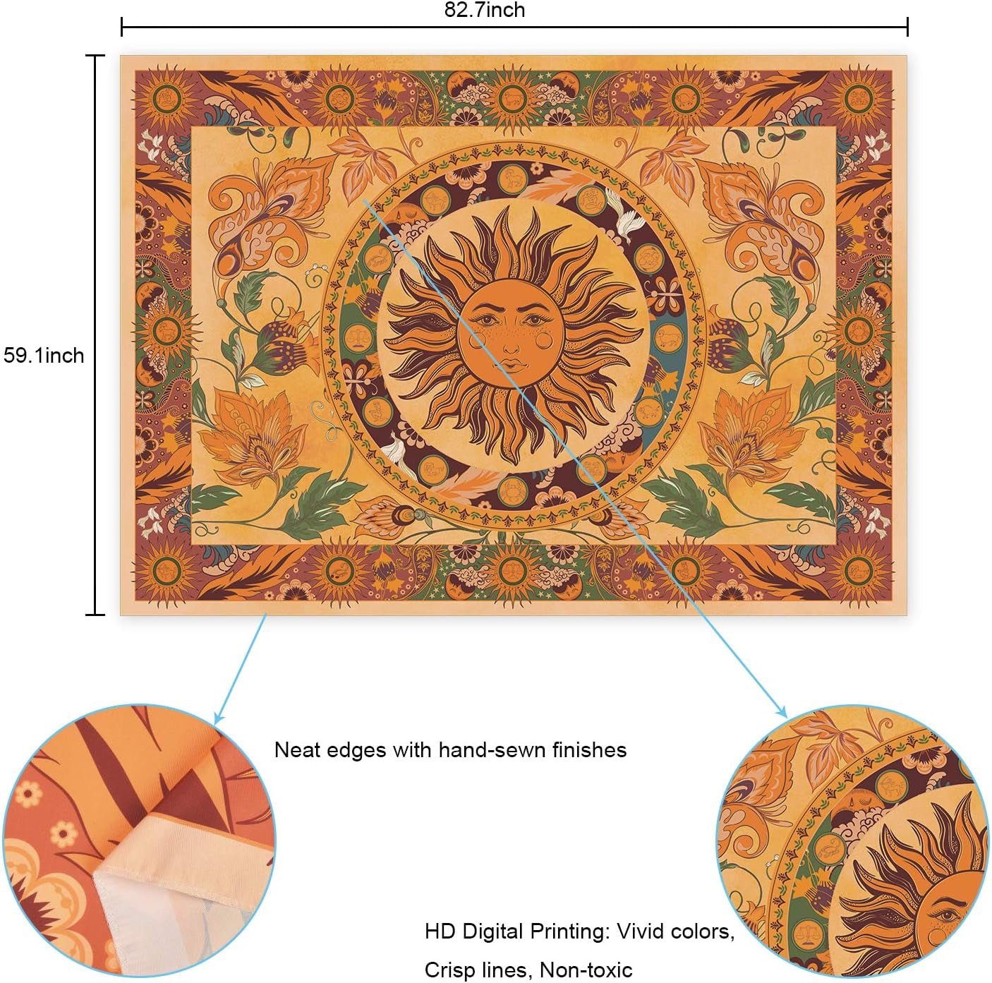 Arazzo yugarlibi sole cocente fiori primaverili vintage da parete Casa - Accessori e Decorazioni Naty Shop