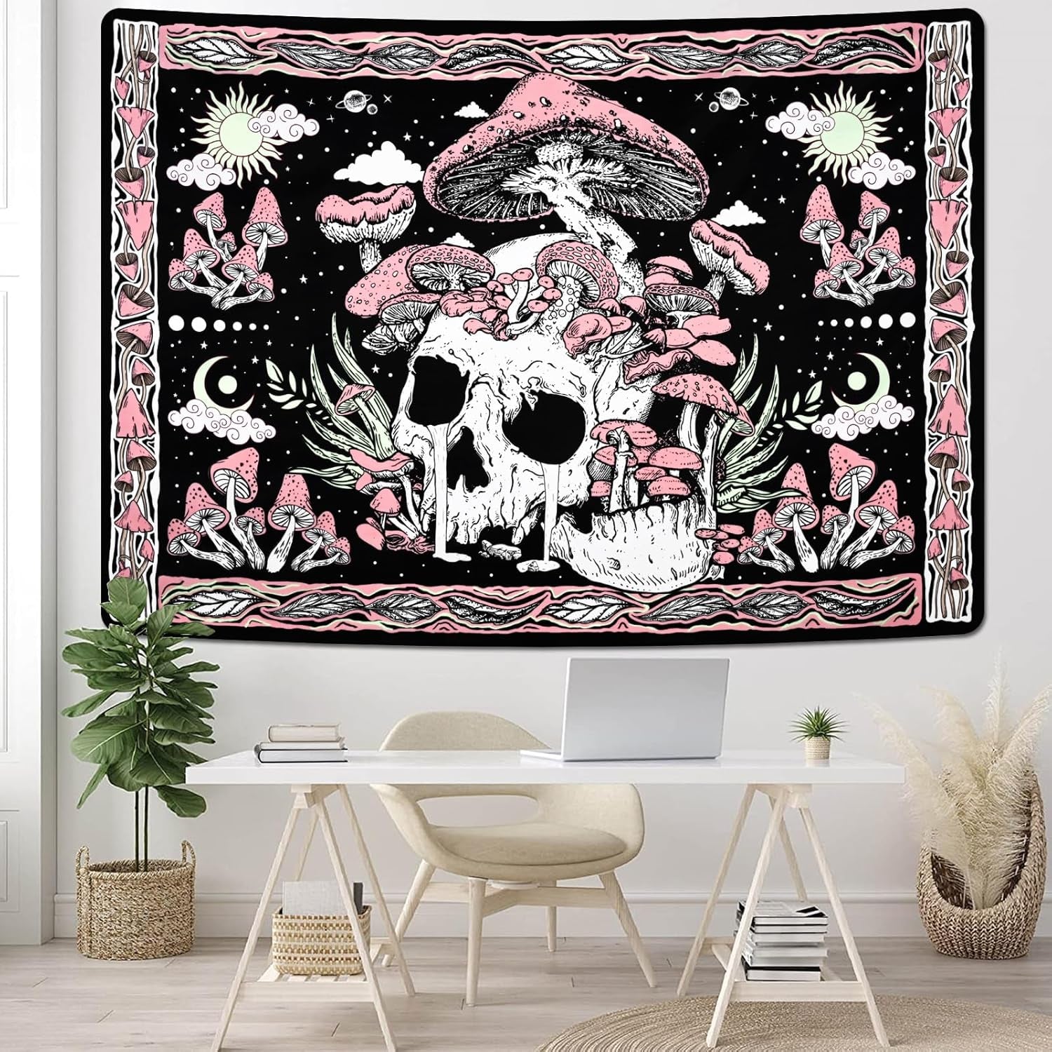 Arazzo yugarlibi rosa teschio funghi scheletro Home - Accessori e Decorazioni Naty Shop