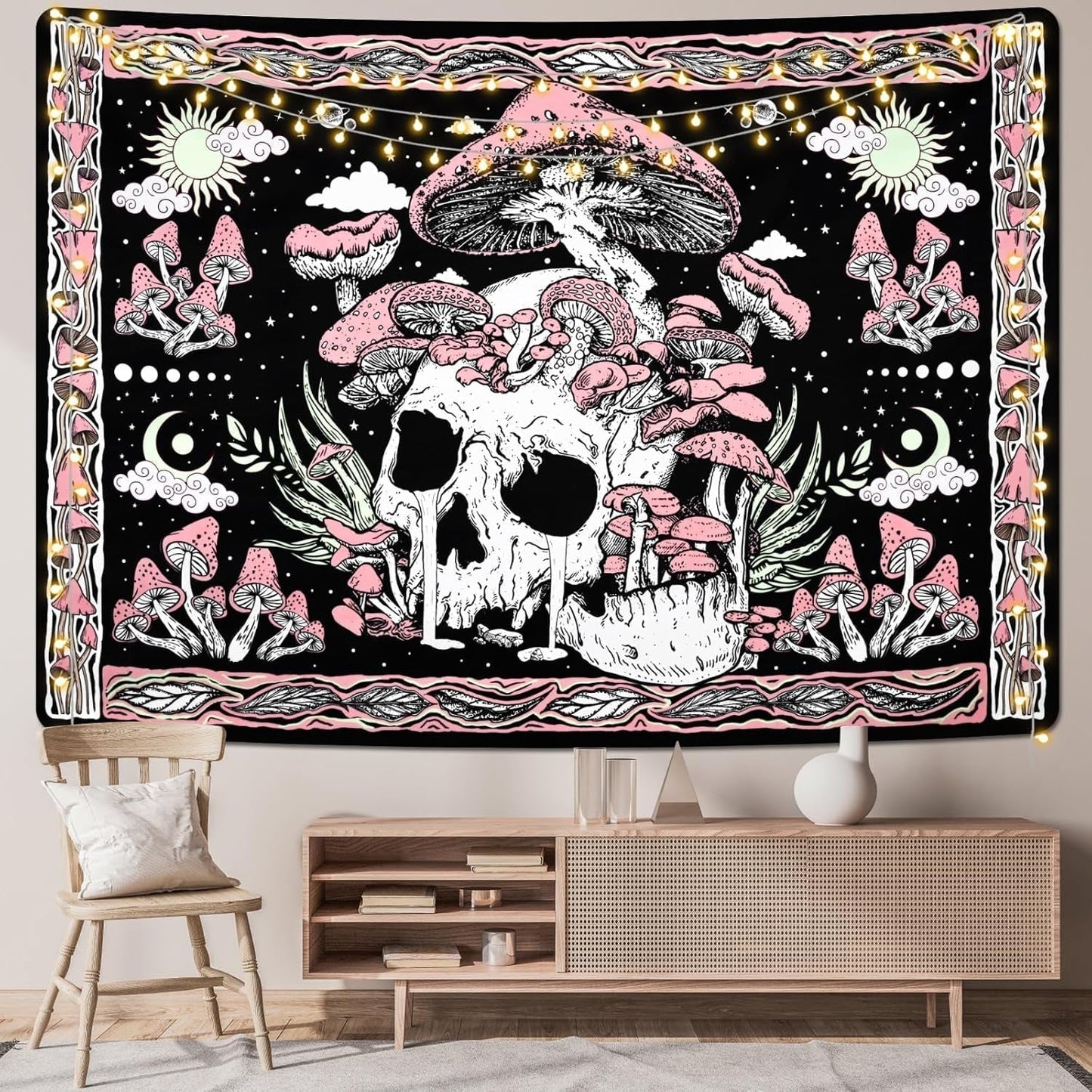 Arazzo yugarlibi rosa teschio funghi scheletro Home - Accessori e Decorazioni Naty Shop