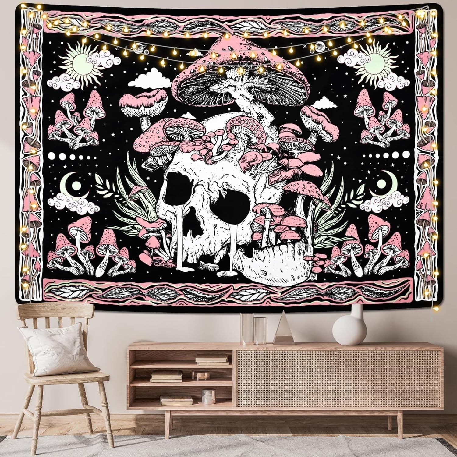Arazzo yugarlibi rosa teschio funghi scheletro Home - Accessori e Decorazioni Naty Shop