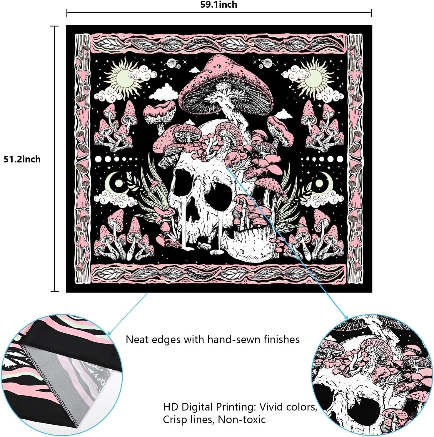 Arazzo yugarlibi rosa teschio funghi scheletro Home - Accessori e Decorazioni Naty Shop