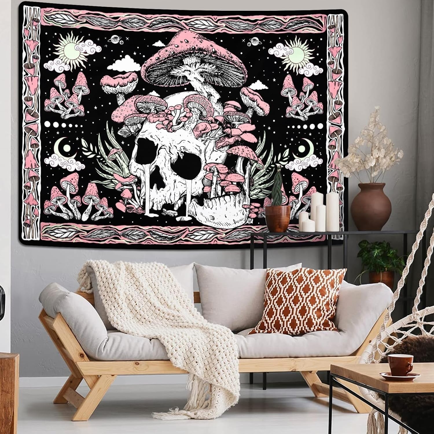 Arazzo yugarlibi rosa teschio funghi scheletro Home - Accessori e Decorazioni Naty Shop