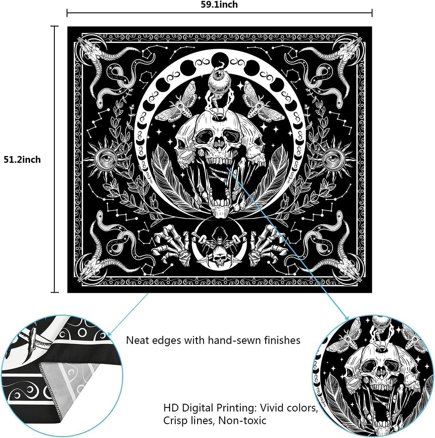 Arazzo yugarlibi scheletro serpente nero falena estetica tela Home - Accessori e Decorazioni Naty Shop